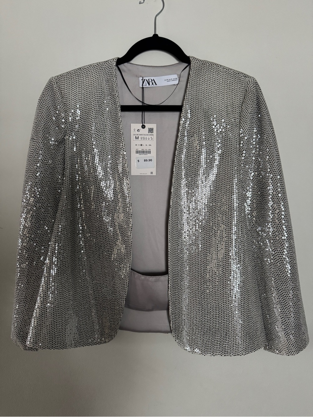 ZARA Mat Silver Open-Front Blazer Cape Jacket